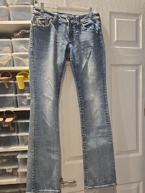 MISS ME Light Wash Straight-Leg Jeans in Faded Blue